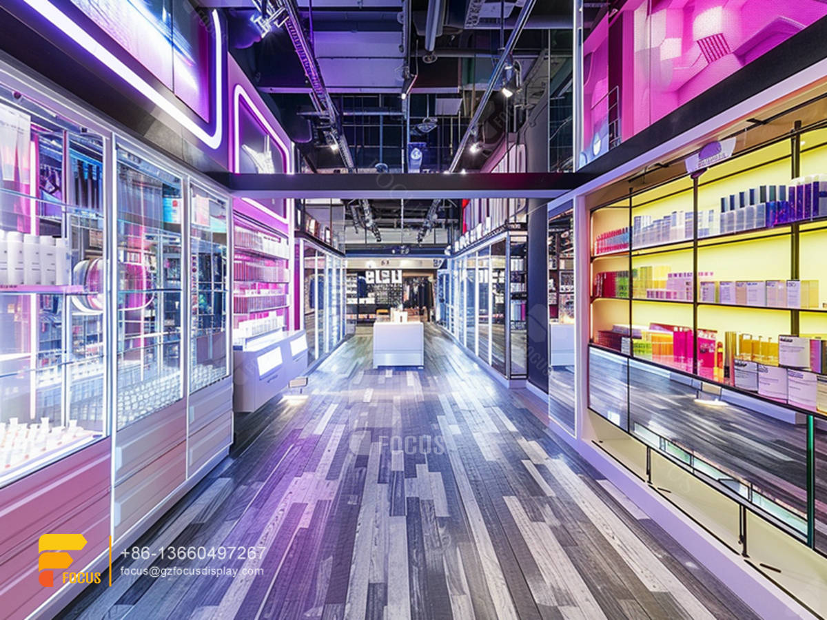 cosmetic shop interior design perfume showcase wig display cabinet