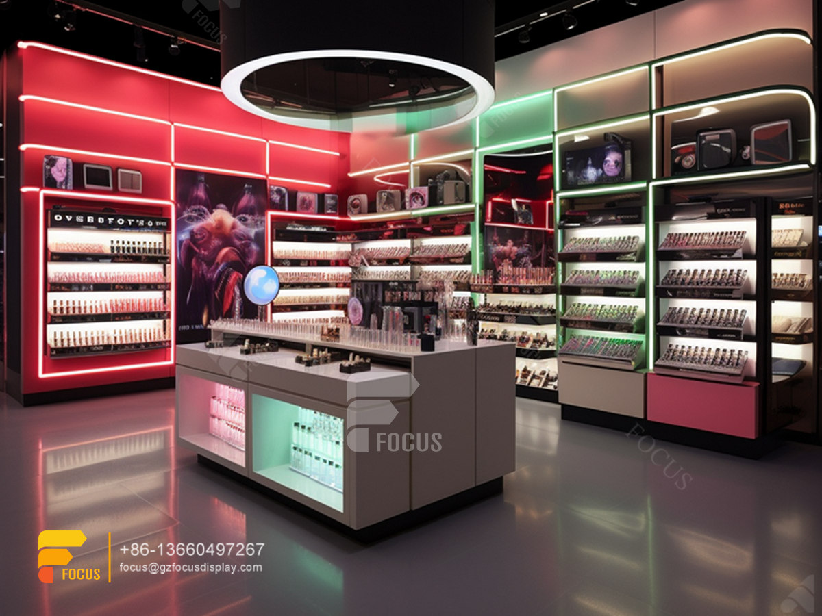 cosmetic store design perfume cabinet glass wig showcase