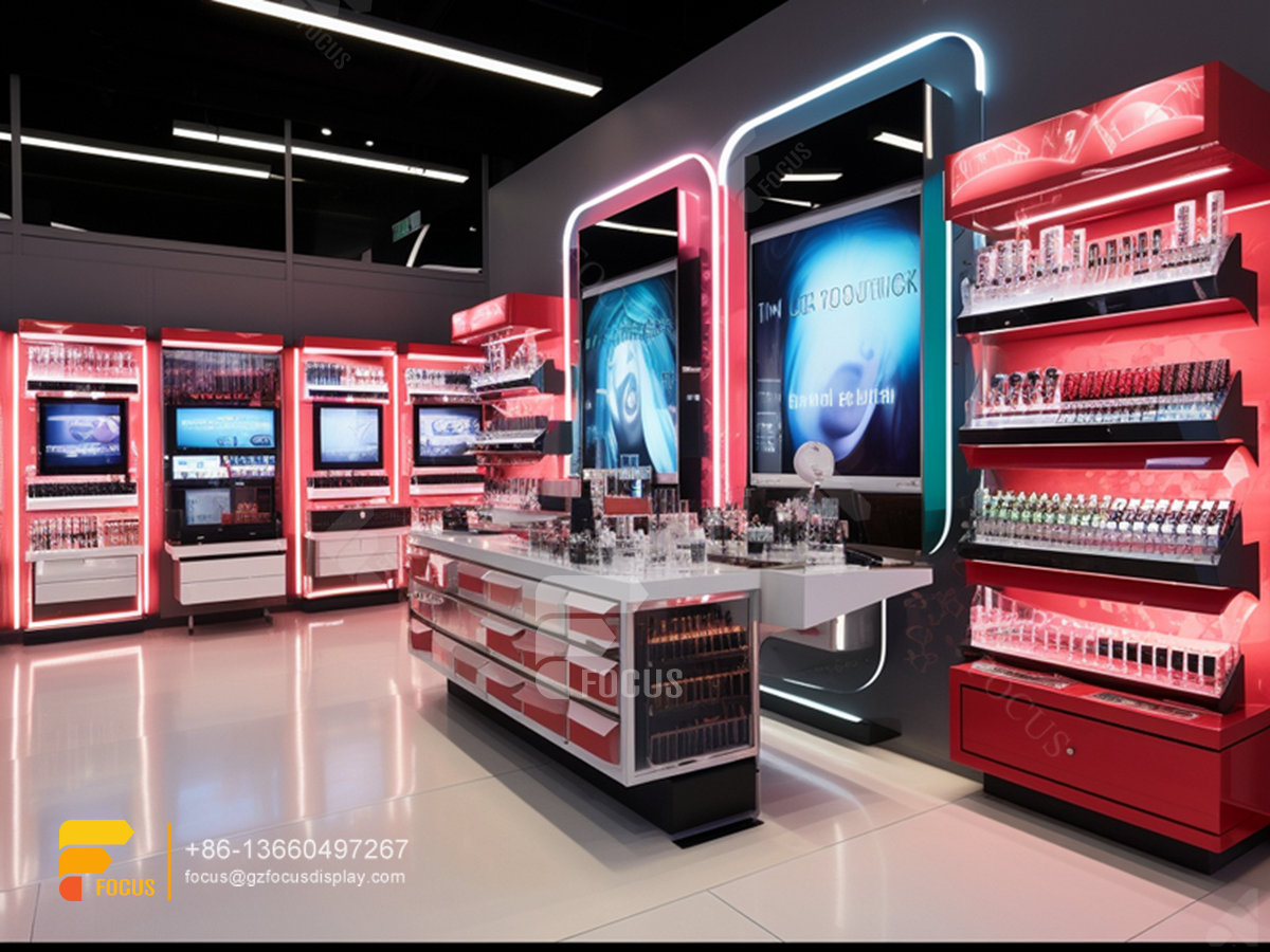 cosmetic store design perfume cabinet glass wig showcase