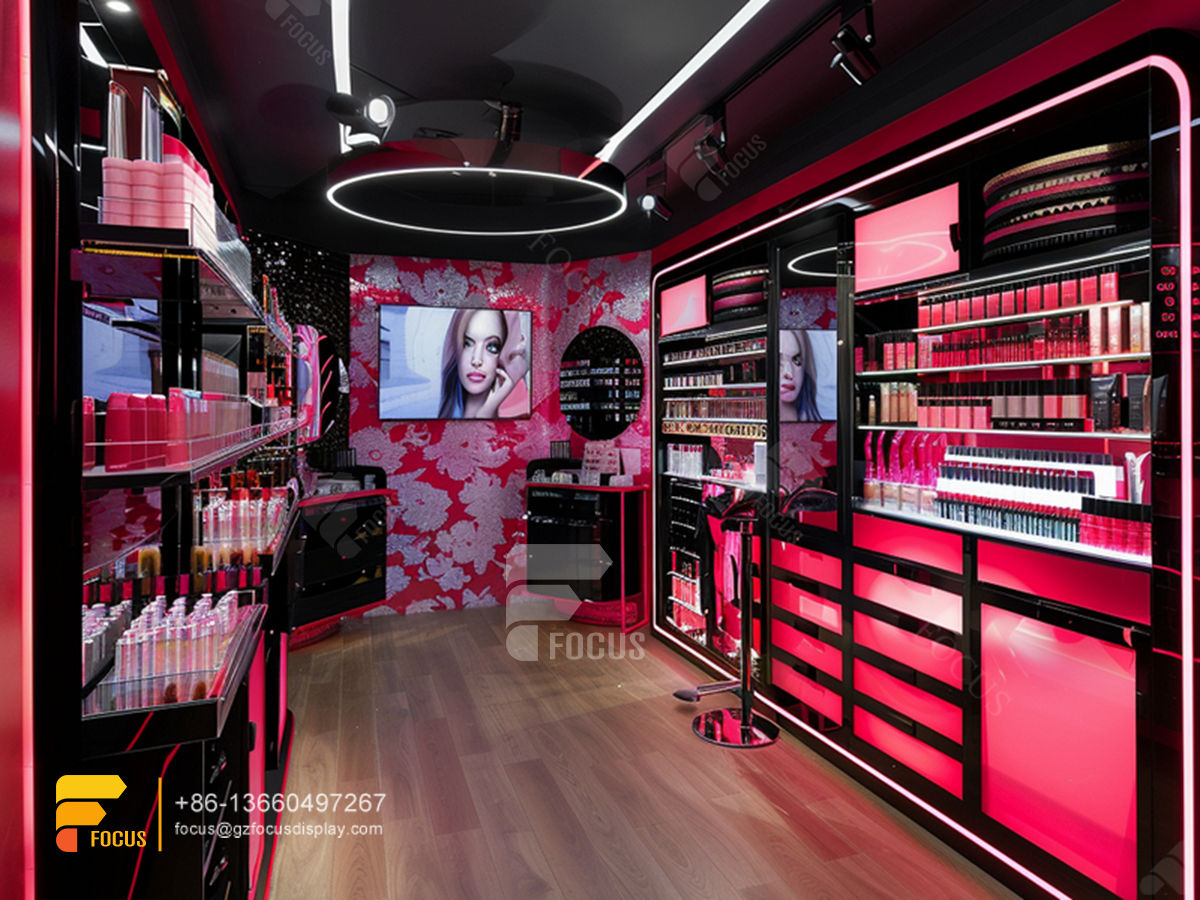cosmetic store interior design perfume stands wig display shelves