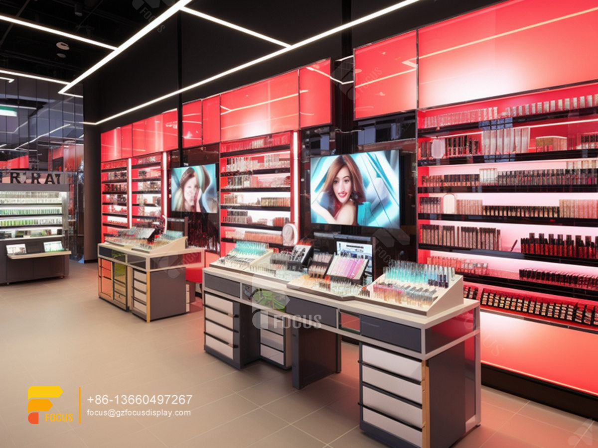 cosmetic store interior design perfume stands wig display shelves