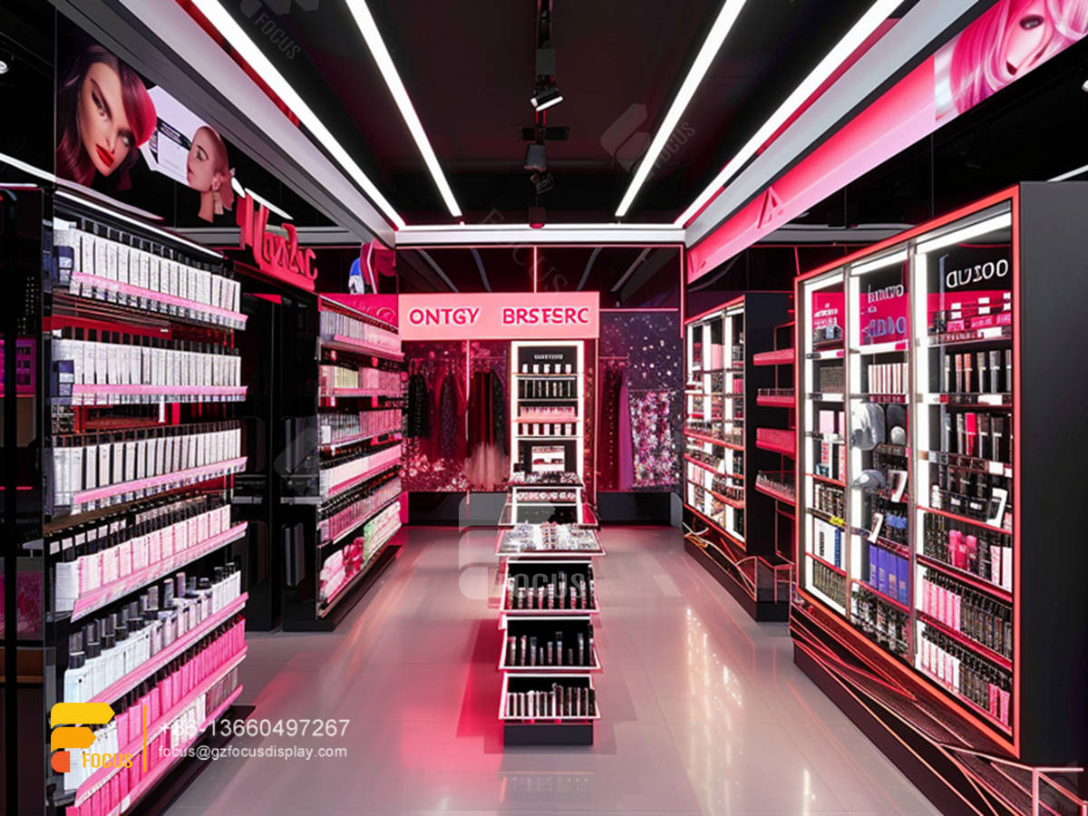 cosmetic store interior design perfume stands wig display shelves
