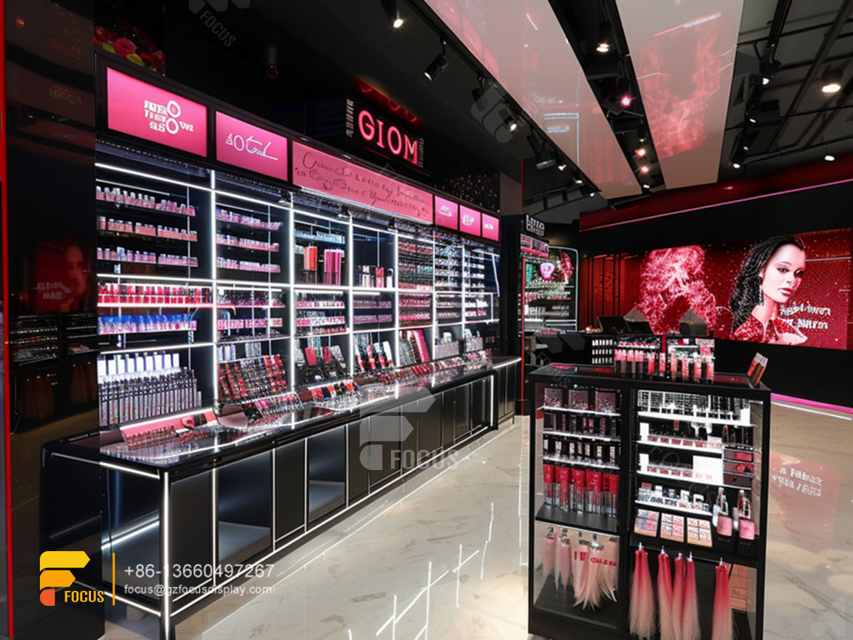 cosmetic store interior design perfume stands wig display shelves