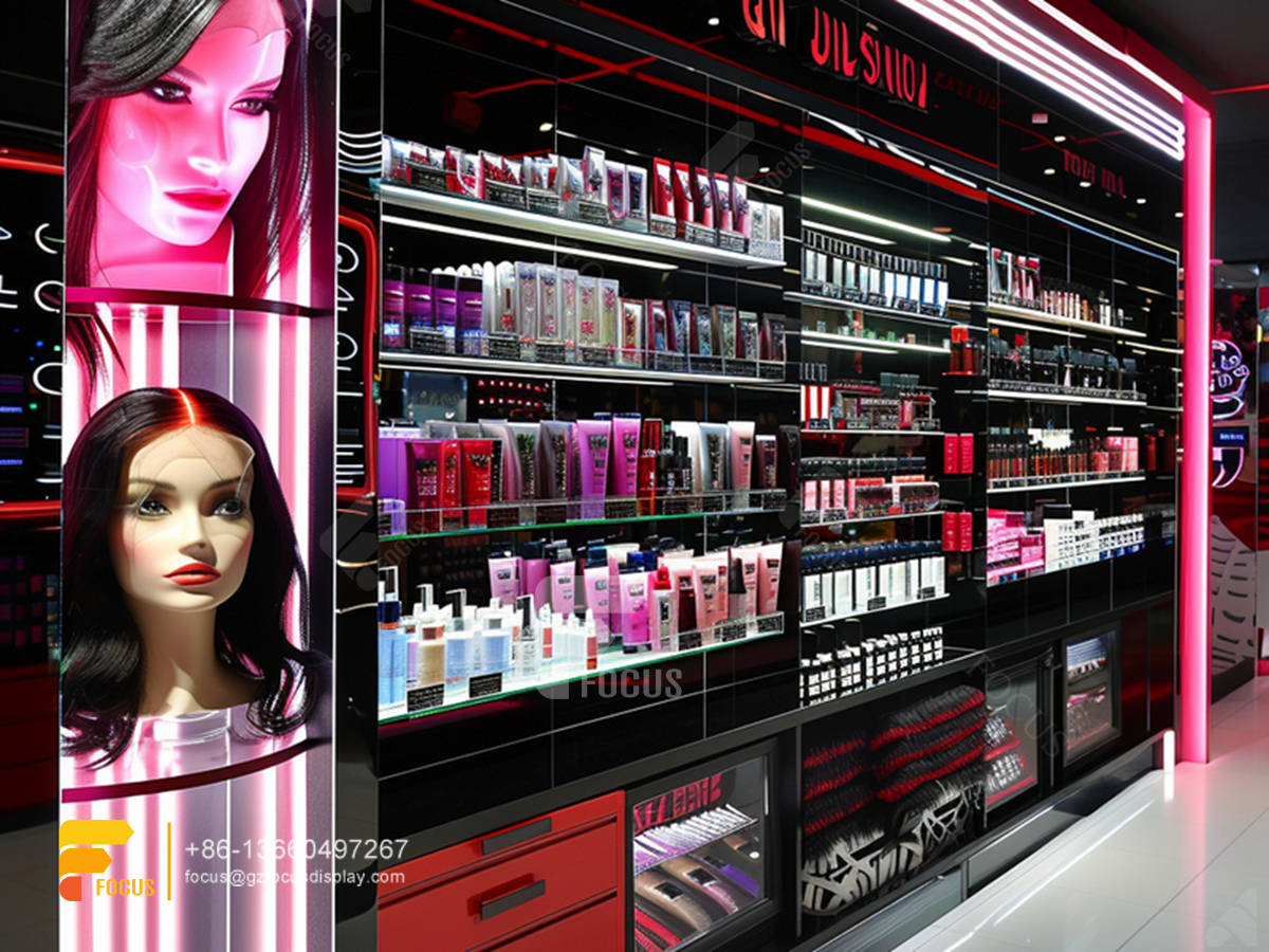 cosmetic wall rack perfume booth design hair furniture supplies