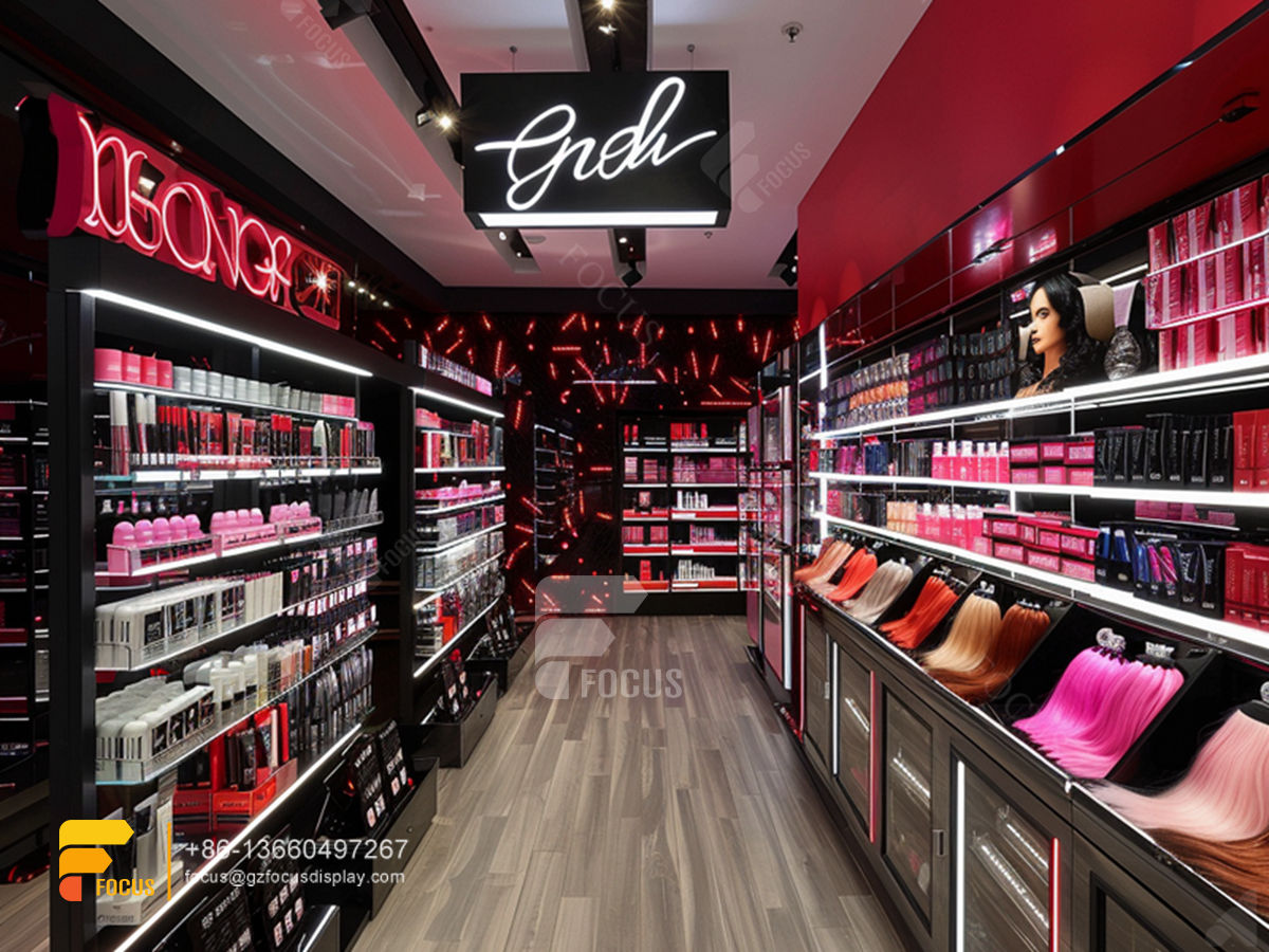 cosmetic wall rack perfume booth design hair furniture supplies