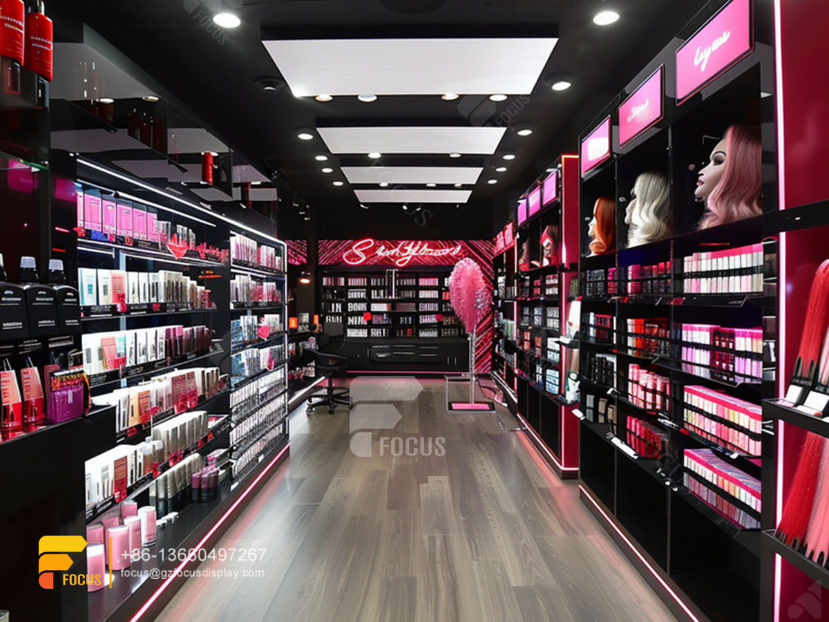 cosmetic wall rack perfume booth design hair furniture supplies