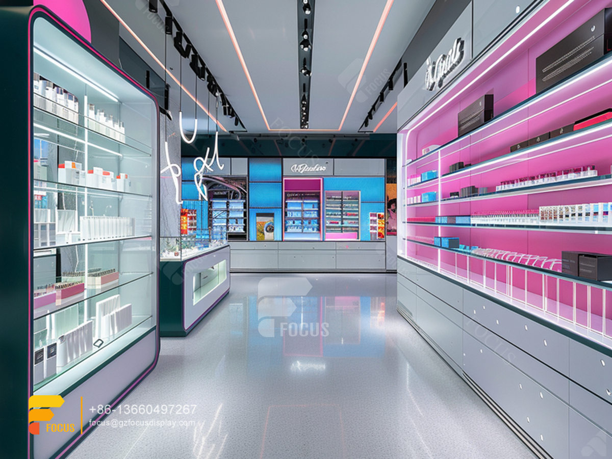 cosmetics shelf design perfume store wig display case