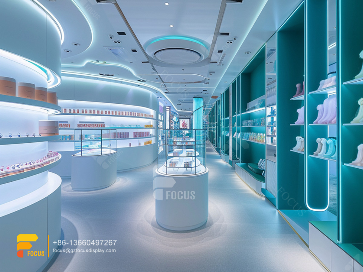 cosmetics shelf design perfume store wig display case