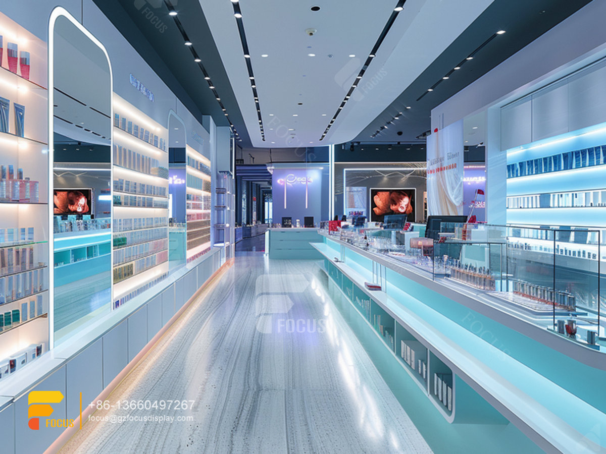 cosmetics shelf design perfume store wig display case
