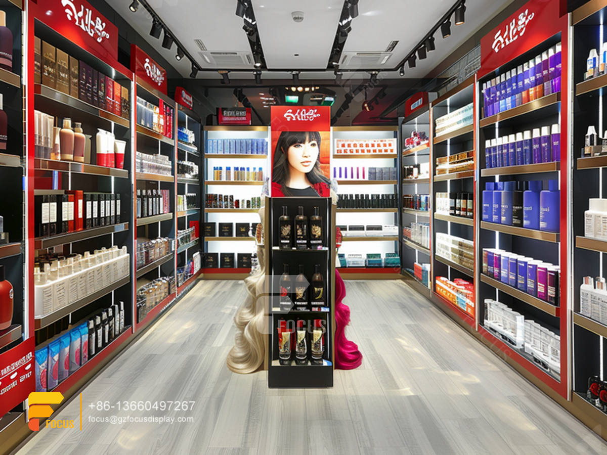 custom cosmetic display racks perfume shelfs wig stands