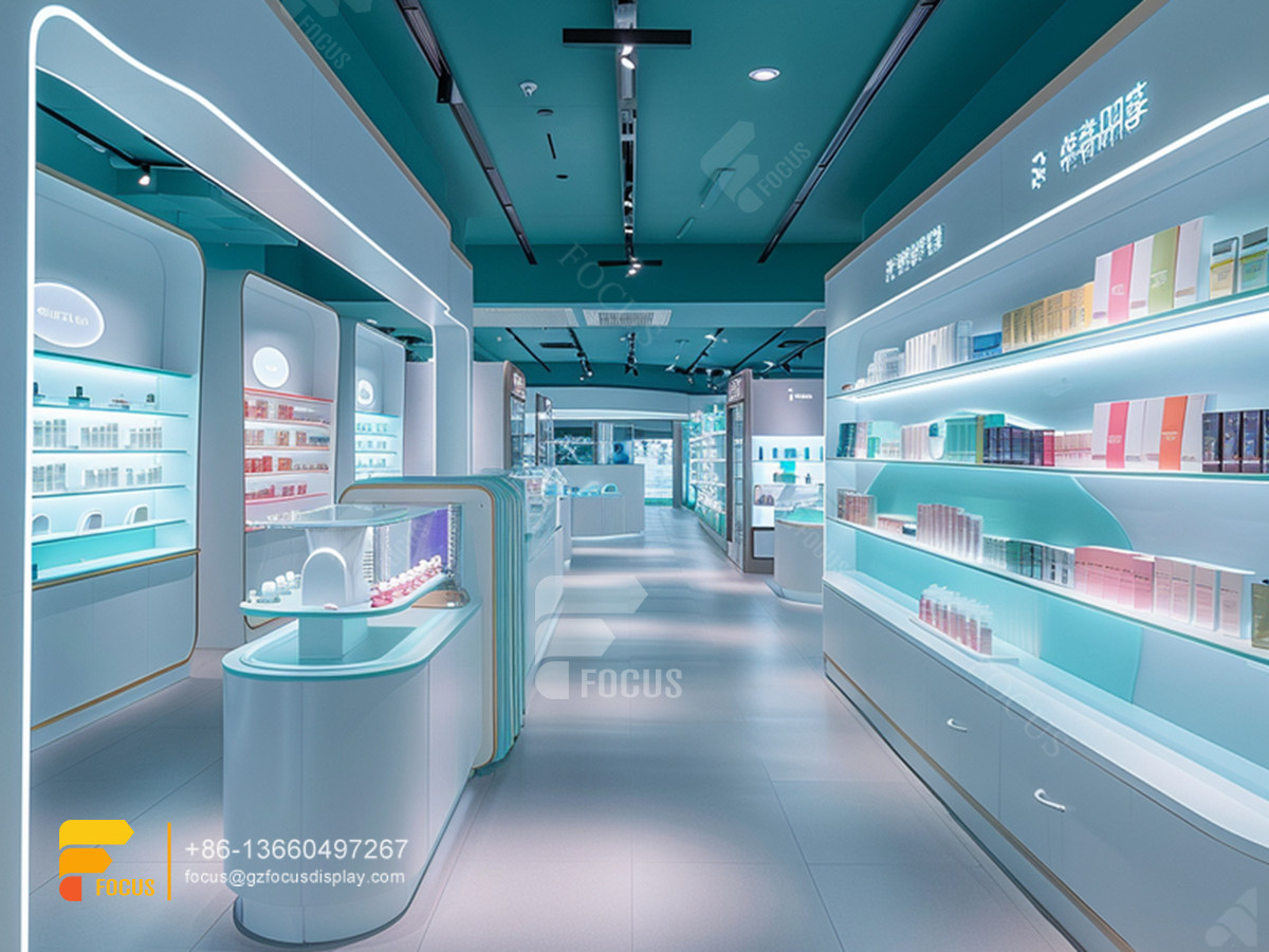 custom cosmetic displays perfume shelves wig stands
