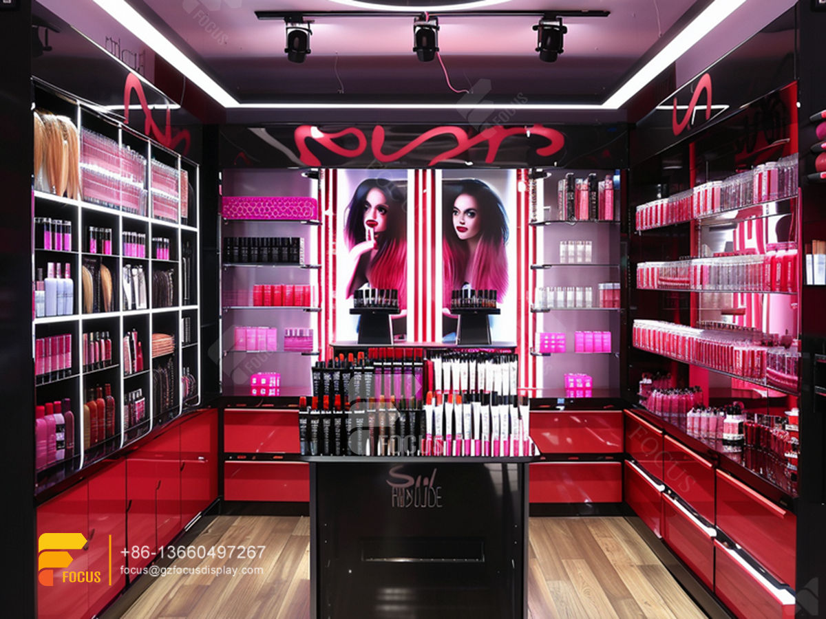 custom cosmetic wall shelf perfume shop design hair stand