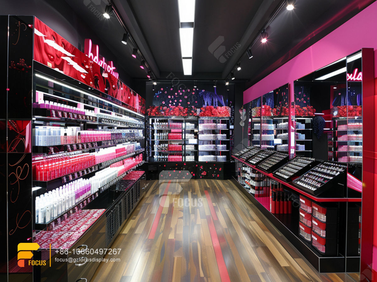 custom cosmetic wall shelf perfume shop design hair stand