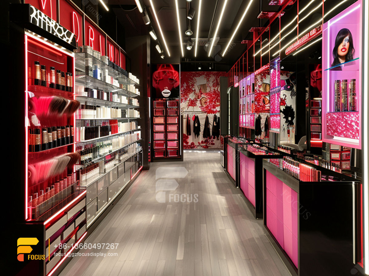 custom cosmetic wall shelf perfume shop design hair stand