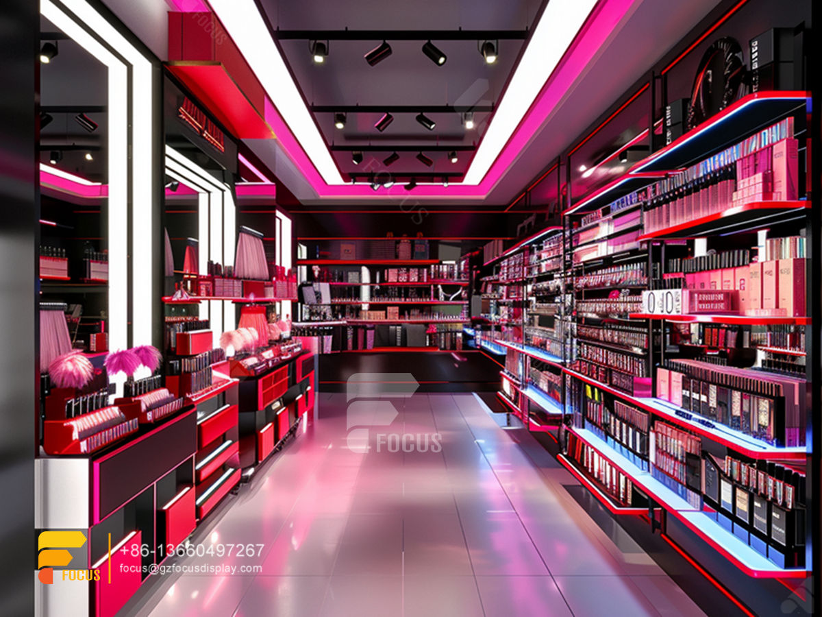 custom cosmetic wall shelf perfume shop design hair stand