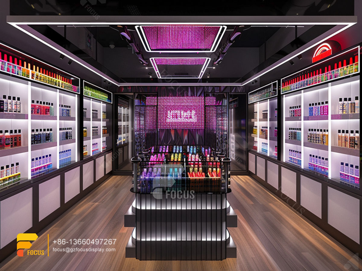 custom perfume cabinet cosmetic shop shelves wig displays