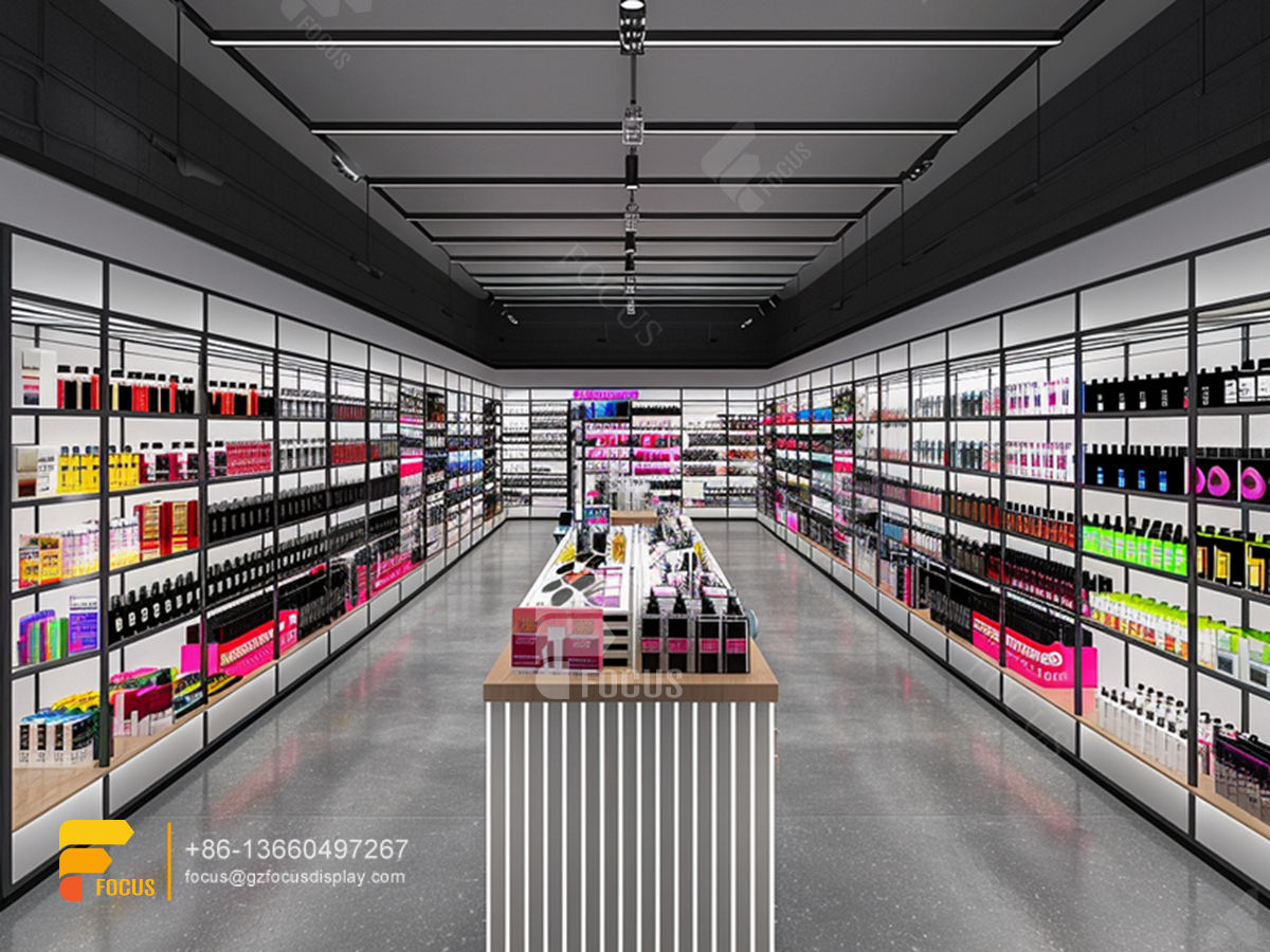 custom perfume cabinet cosmetic shop shelves wig displays