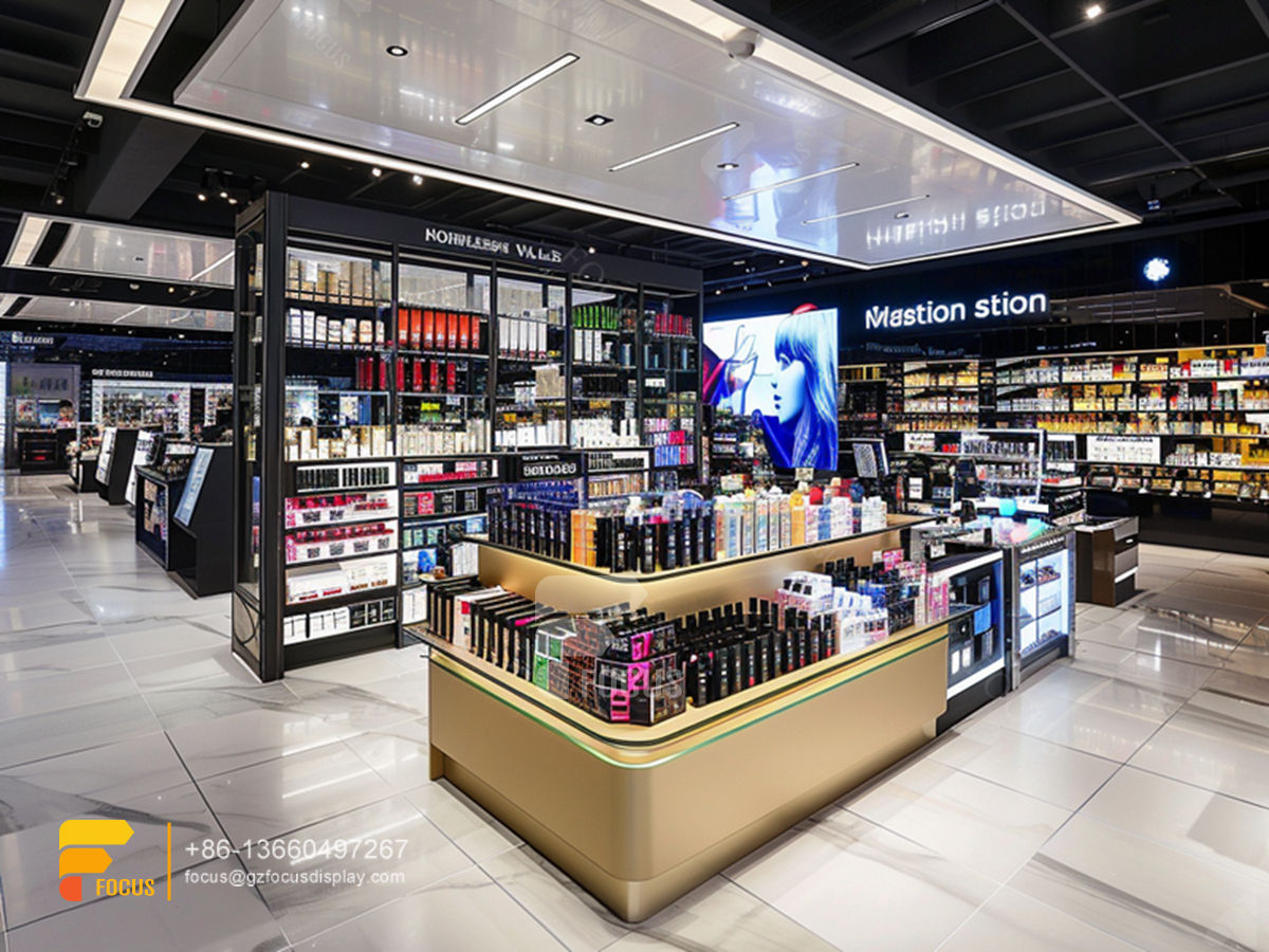 custom perfume display cosmetic store furniture wig stand