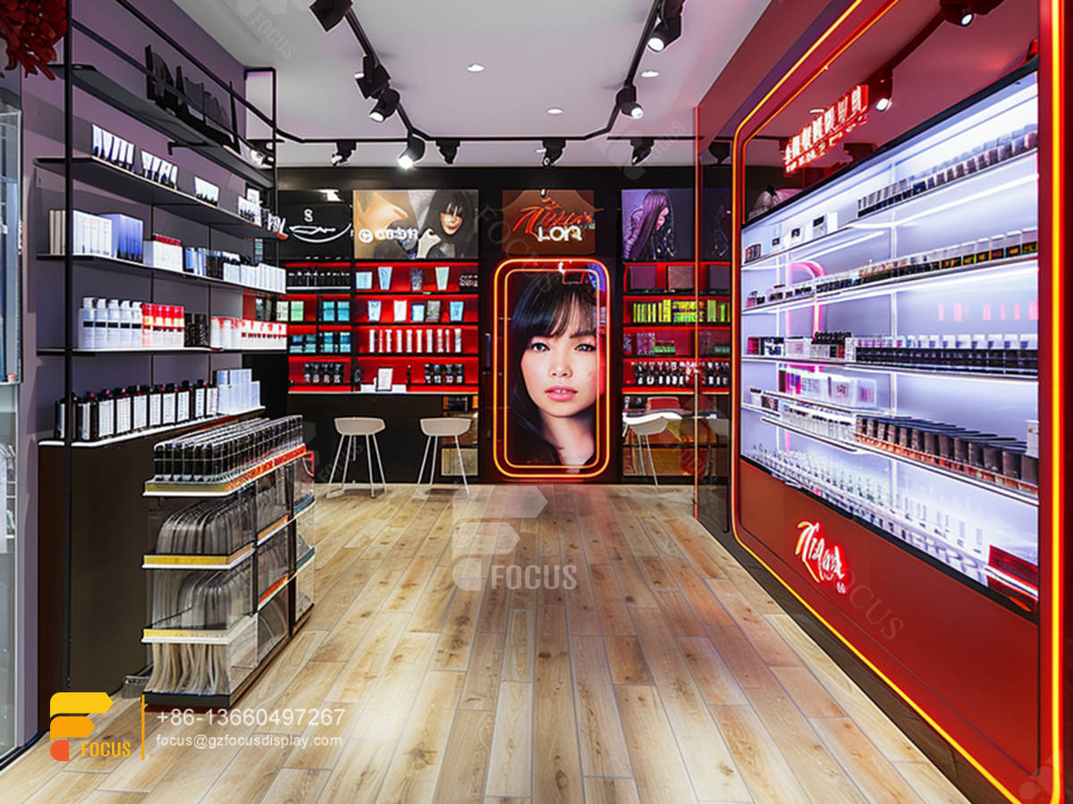 custom perfume store display cosmetic rack wood wig stand