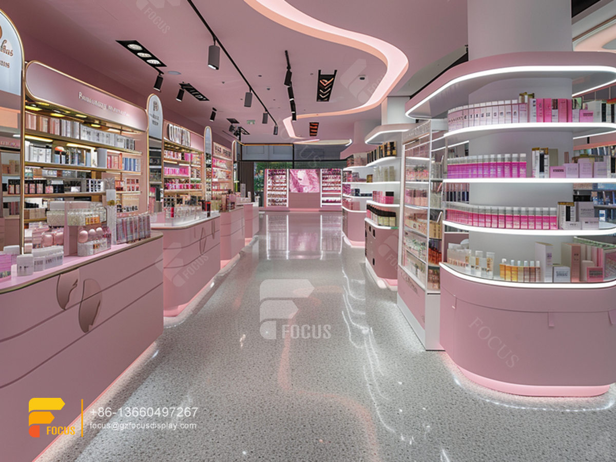 glass perfume display case design cosmetic shop stand wig