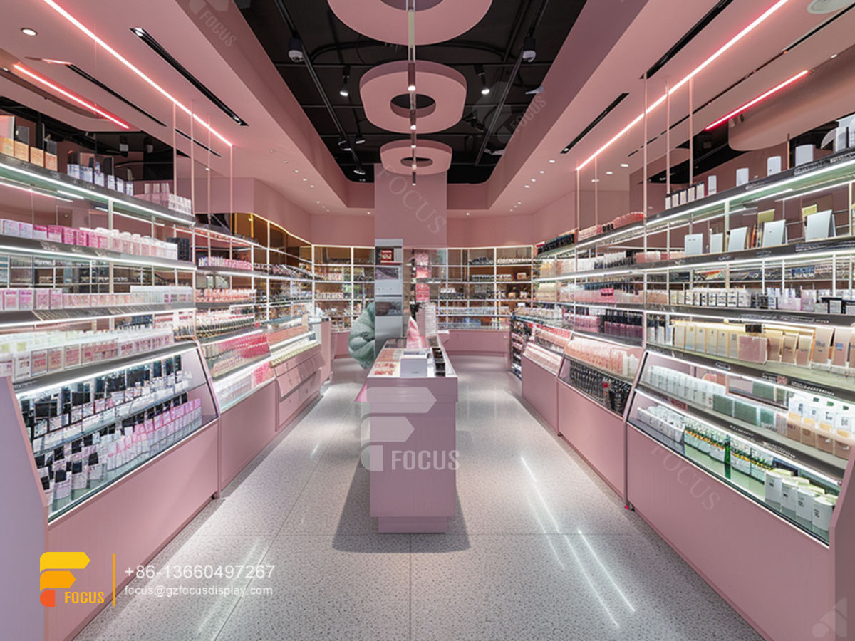 glass perfume stand cosmetic retail shop design wig shelf