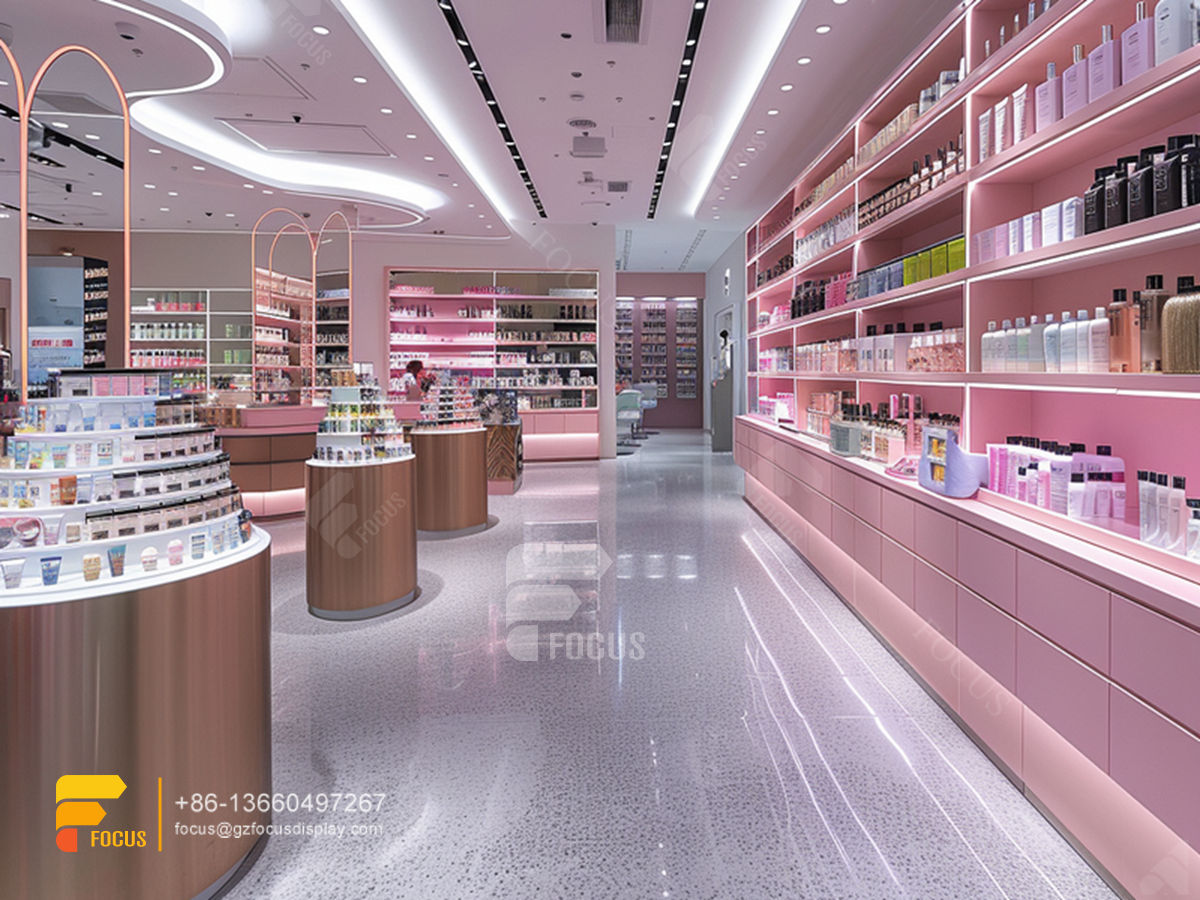 glass perfume stand cosmetic retail shop design wig shelf