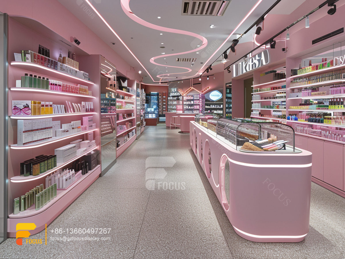 glass perfume stand cosmetic retail shop design wig shelf