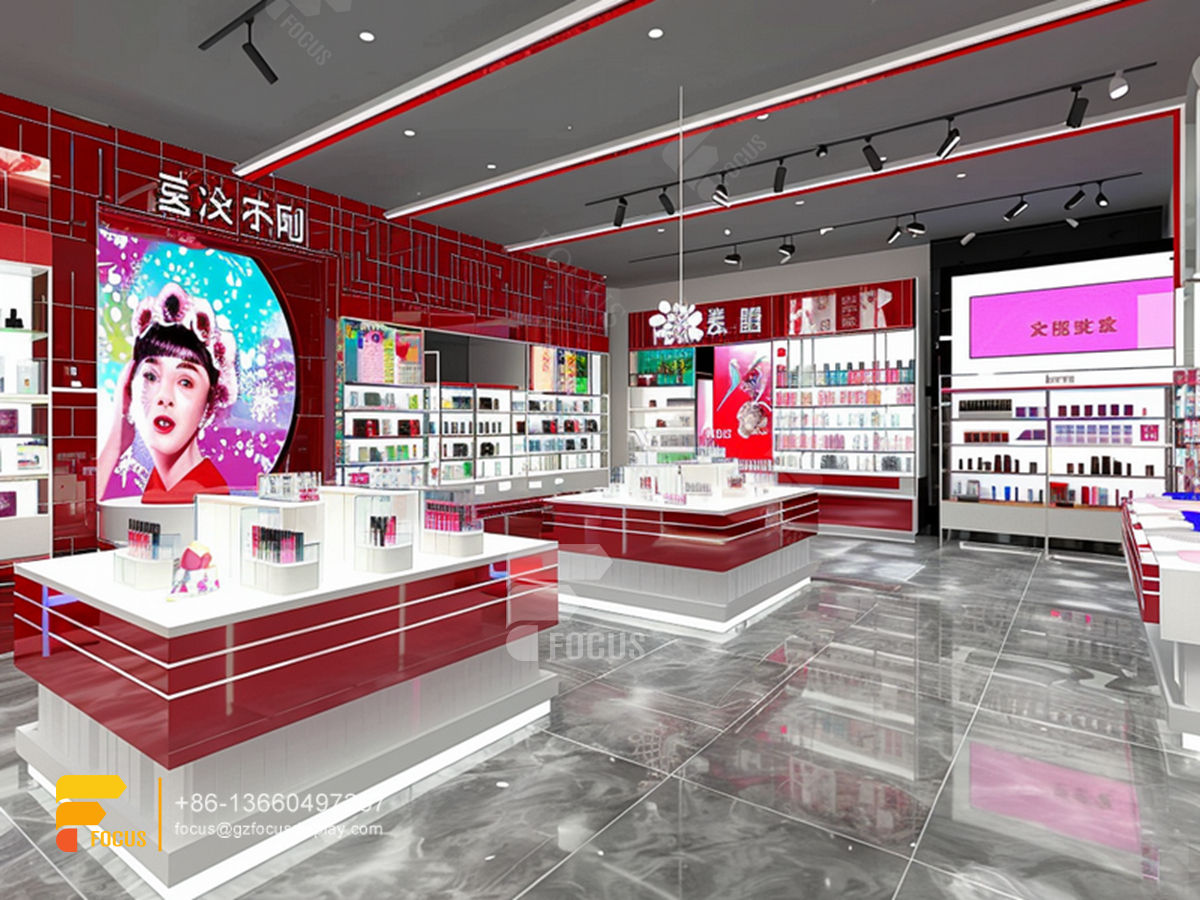perfume display case cosmetic shop counter design wig stand