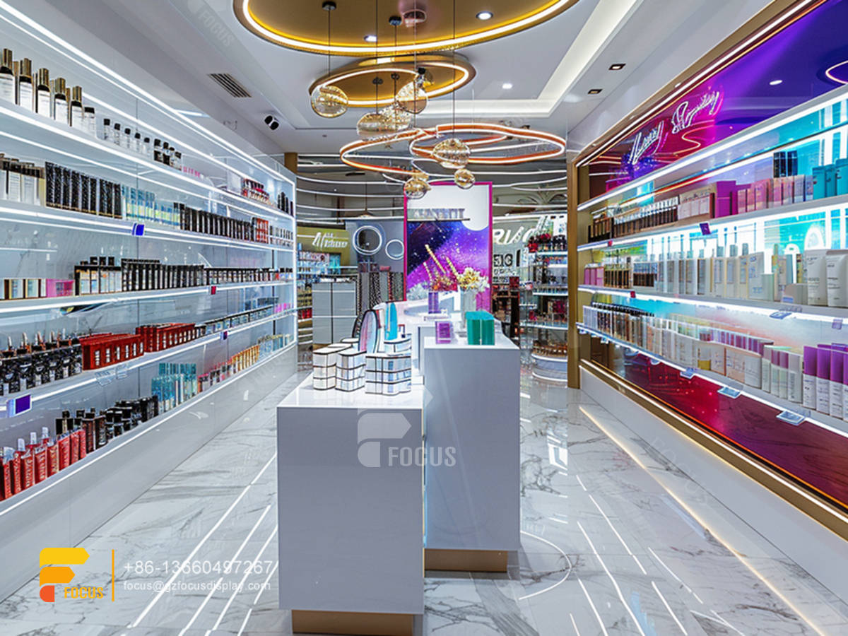 perfume display rack cosmetic shop counter design wig hair stand