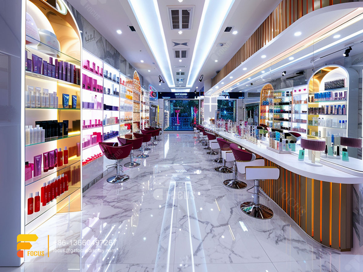 perfume display rack cosmetic shop counter design wig hair stand
