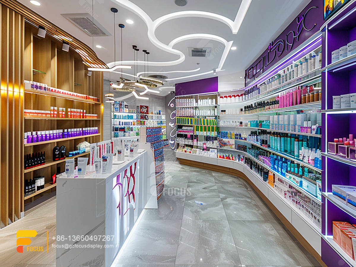 perfume display rack cosmetic shop counter design wig hair stand
