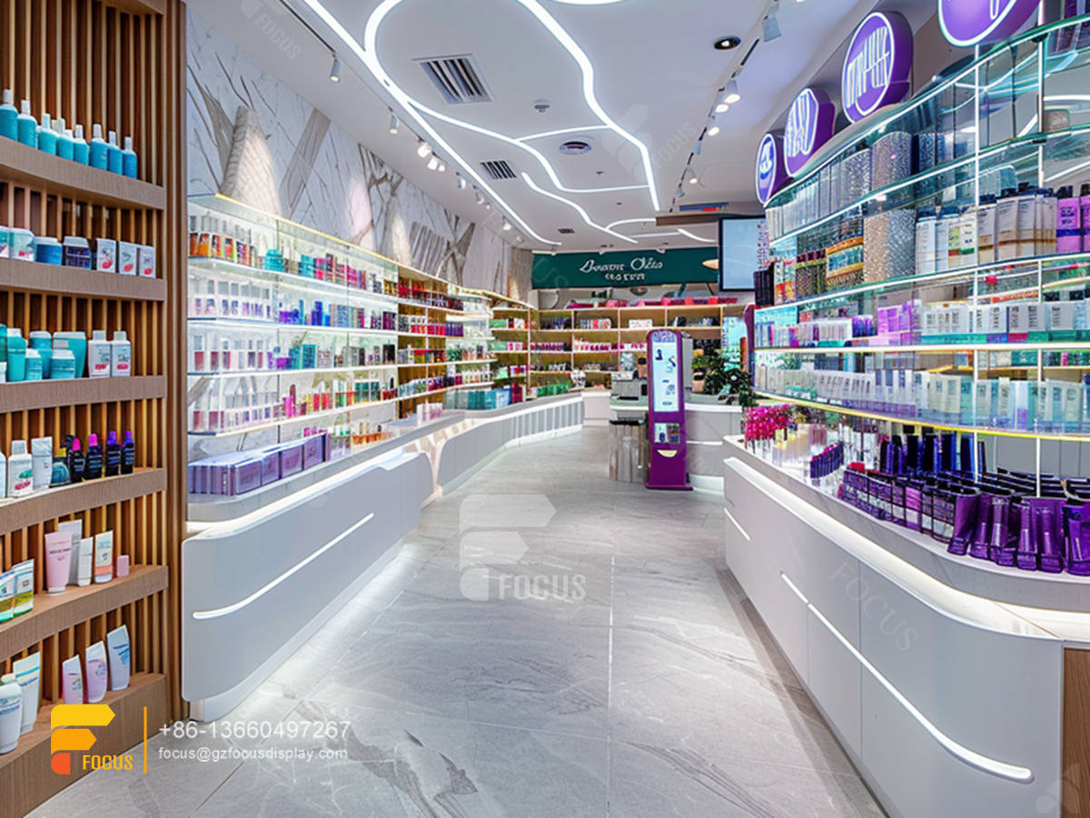 perfume display shelf cosmetic retail shop hair racks