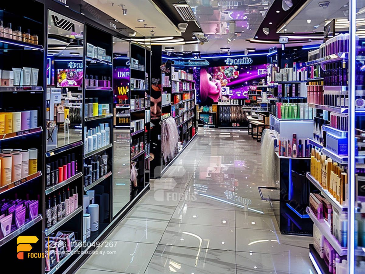 perfume display shelf cosmetic retail shop hair racks