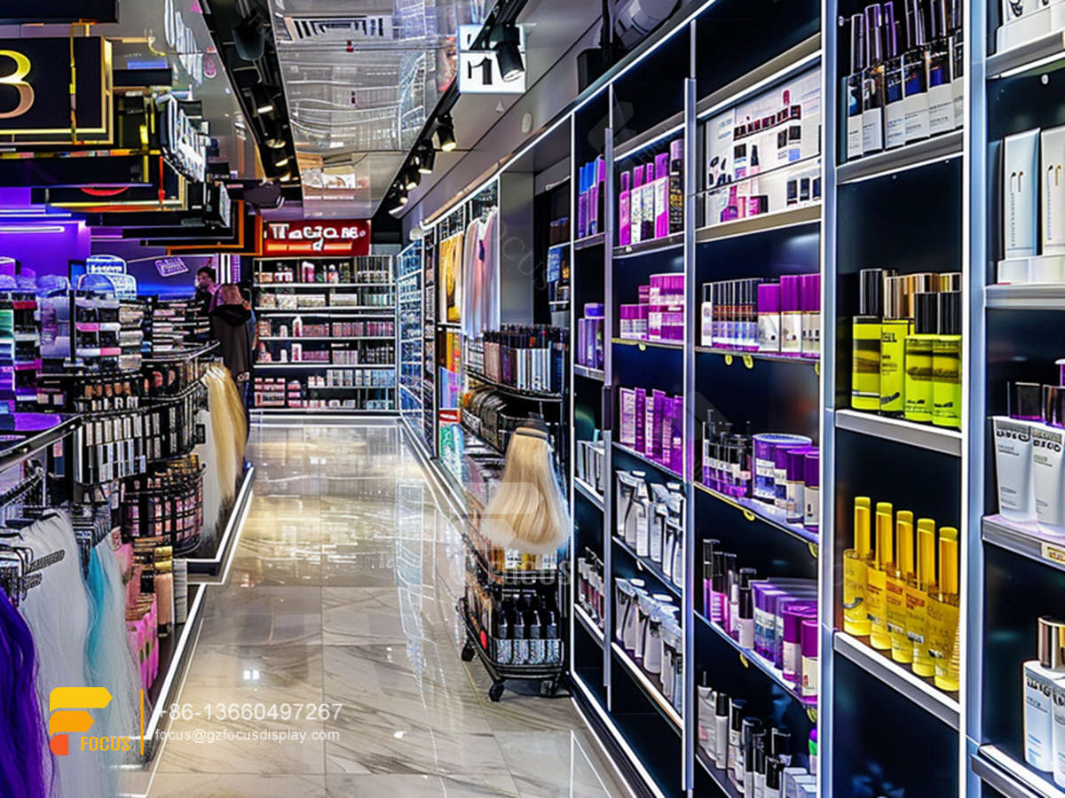 perfume display shelf cosmetic retail shop hair racks