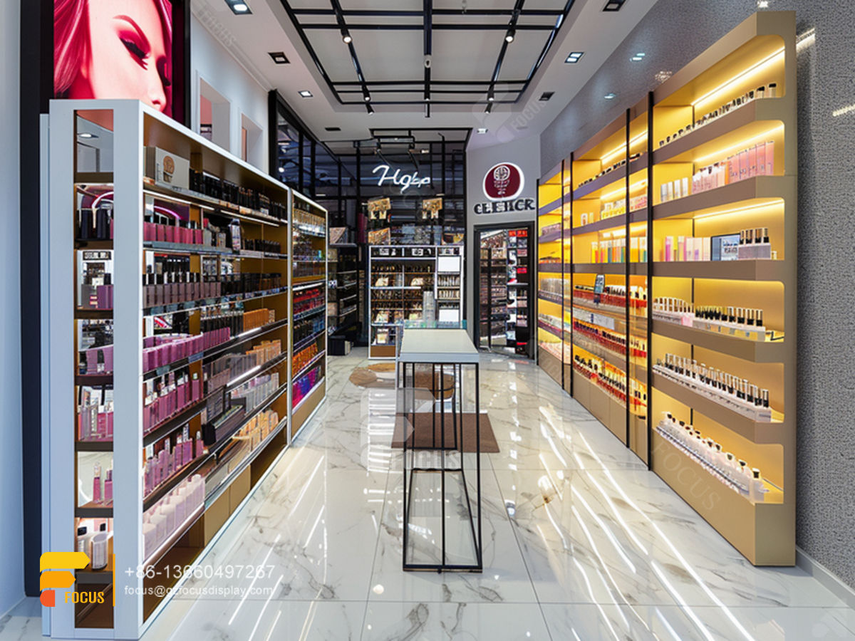 perfume display shelf cosmetic retail shop hair racks