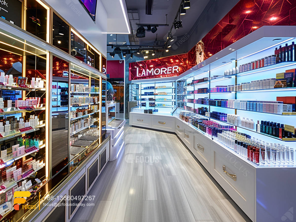 perfume display shelf cosmetic retail shop hair racks