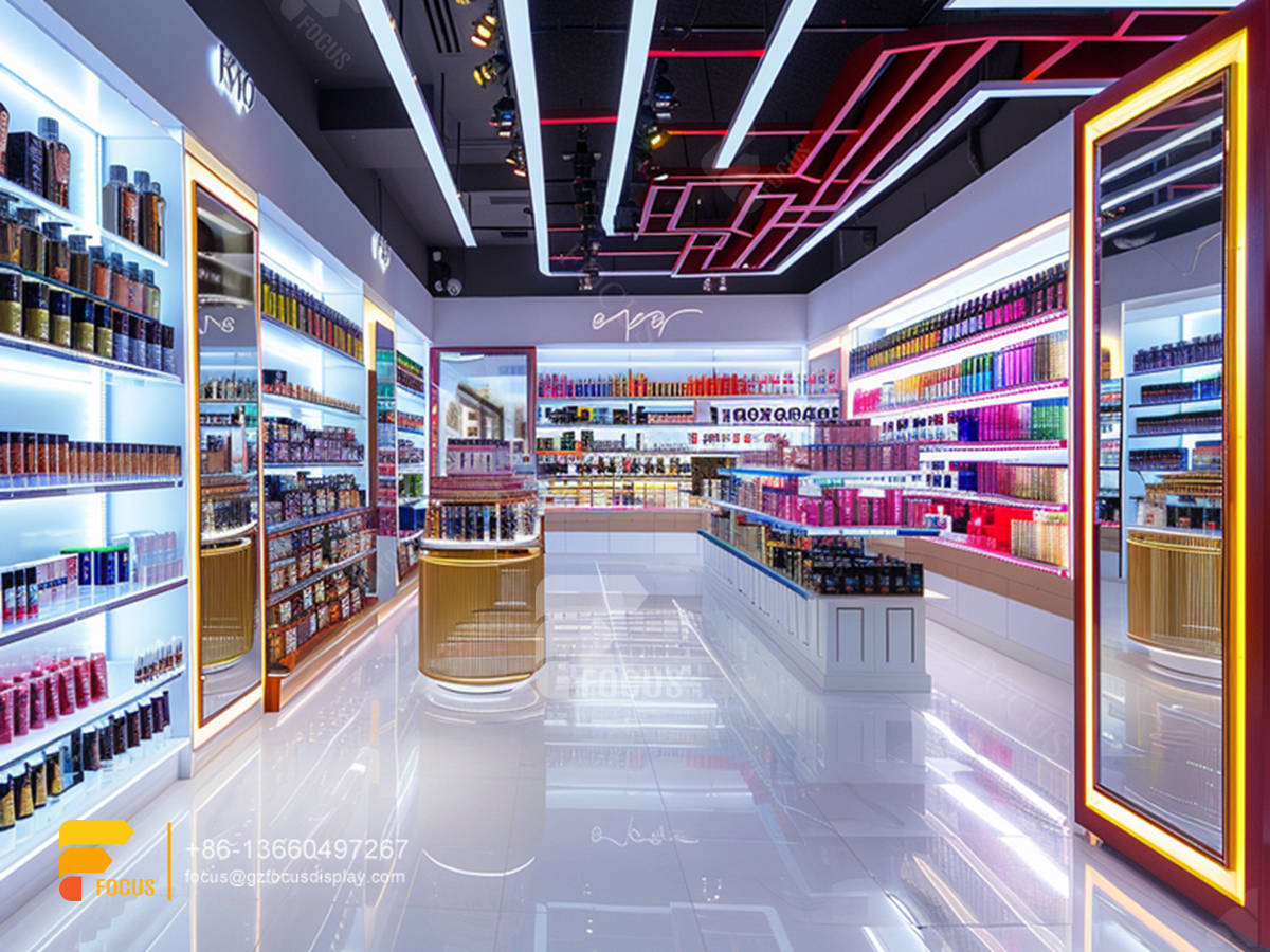perfume display shelf cosmetic retail shop hair racks