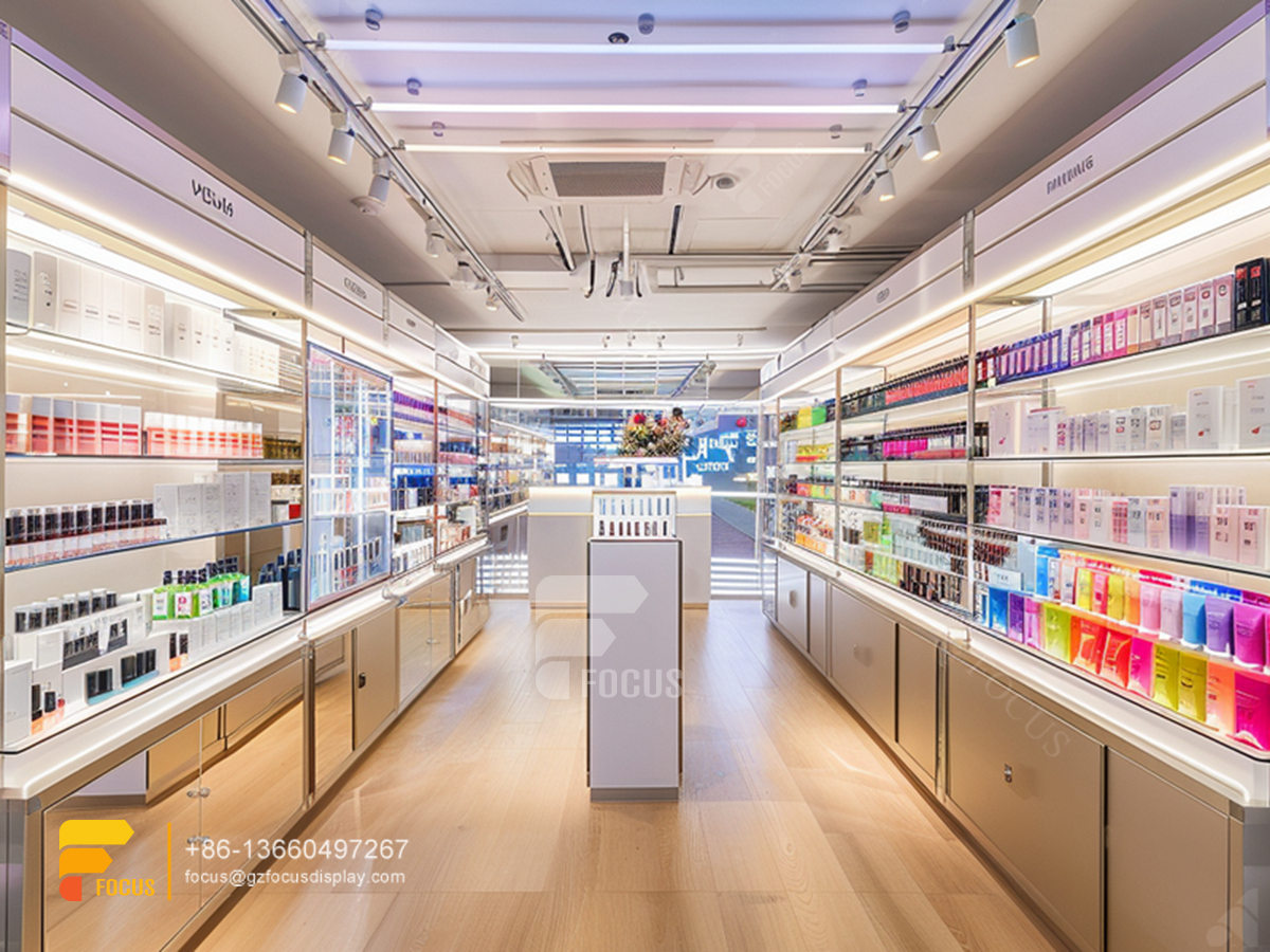 perfume display wall beauty counter cosmetics wig stands