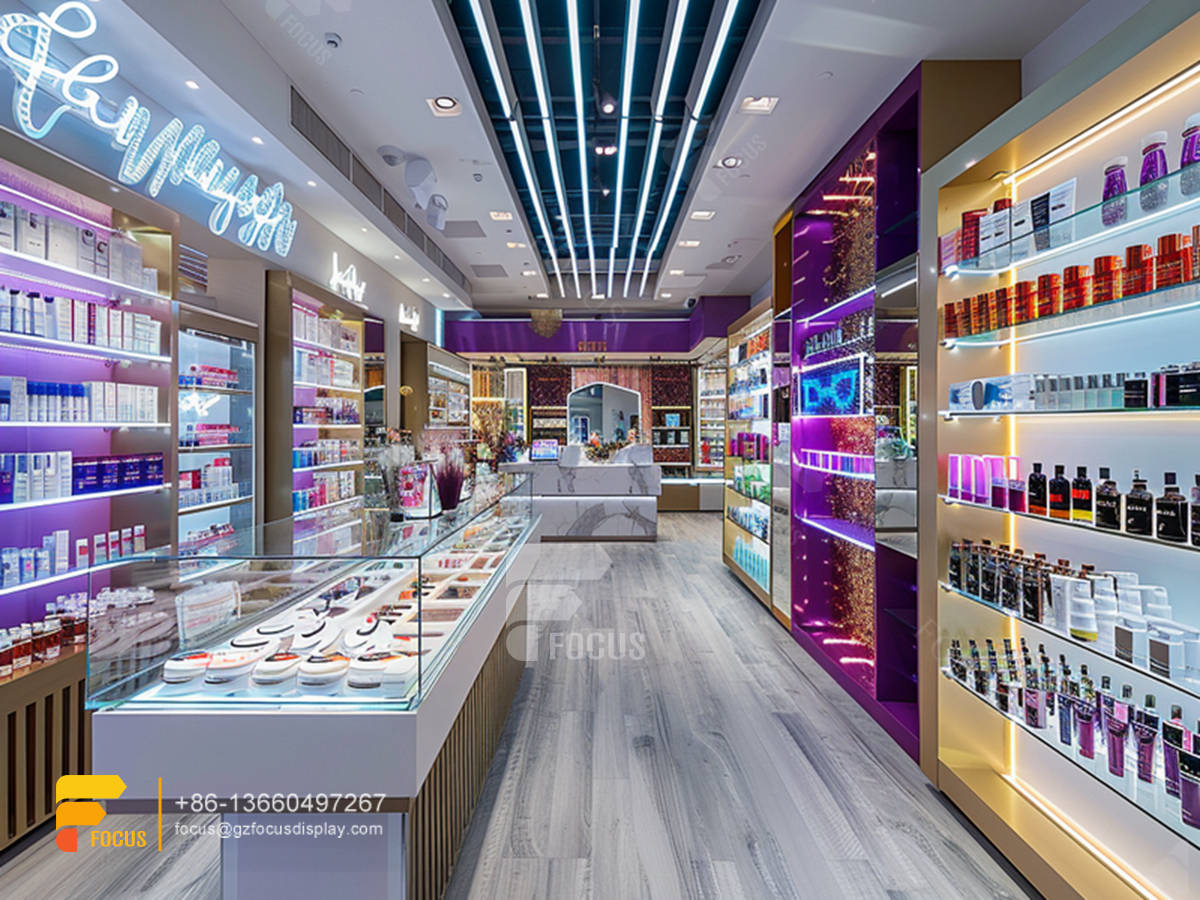 perfume glass stand cosmetic fixtures designs hair store