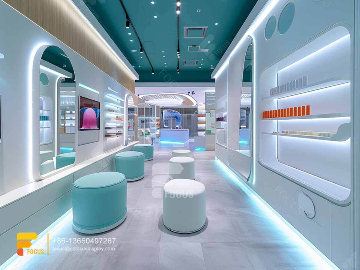 perfume layout design cosmetic fixtures wig display cabinet