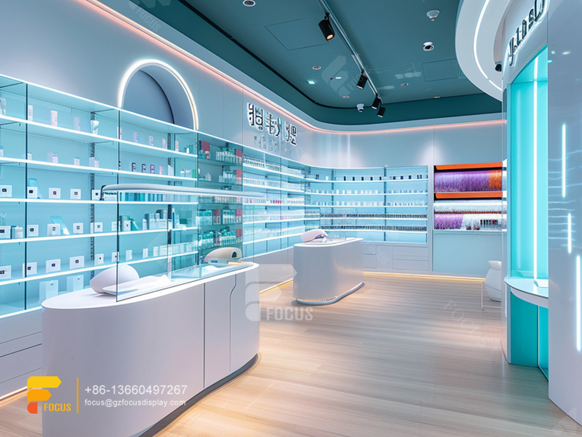 perfume layout design cosmetic fixtures wig display cabinet