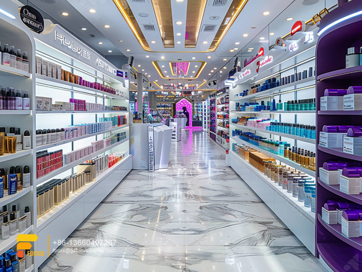 perfume rack design cosmetic shop shelves wood wig stand