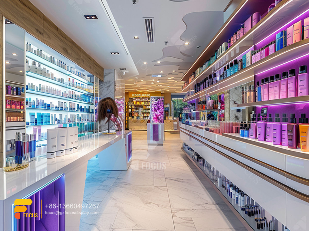 perfume rack design cosmetic shop shelves wood wig stand
