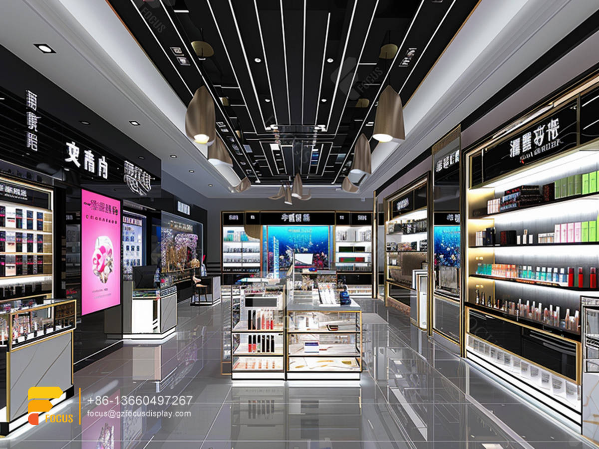 perfume retail stores cosmetic shop rack design wooden wig stand