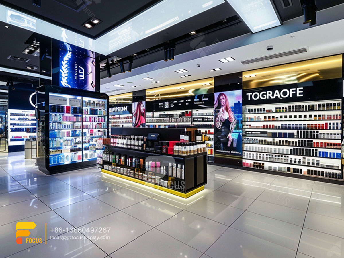 perfume shelf cosmetic counter display manufacturers hair store design