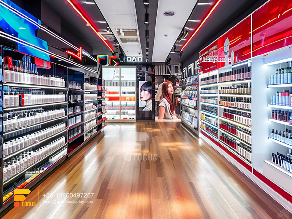 perfume store interior design cosmetics cabinet wooden hair rack