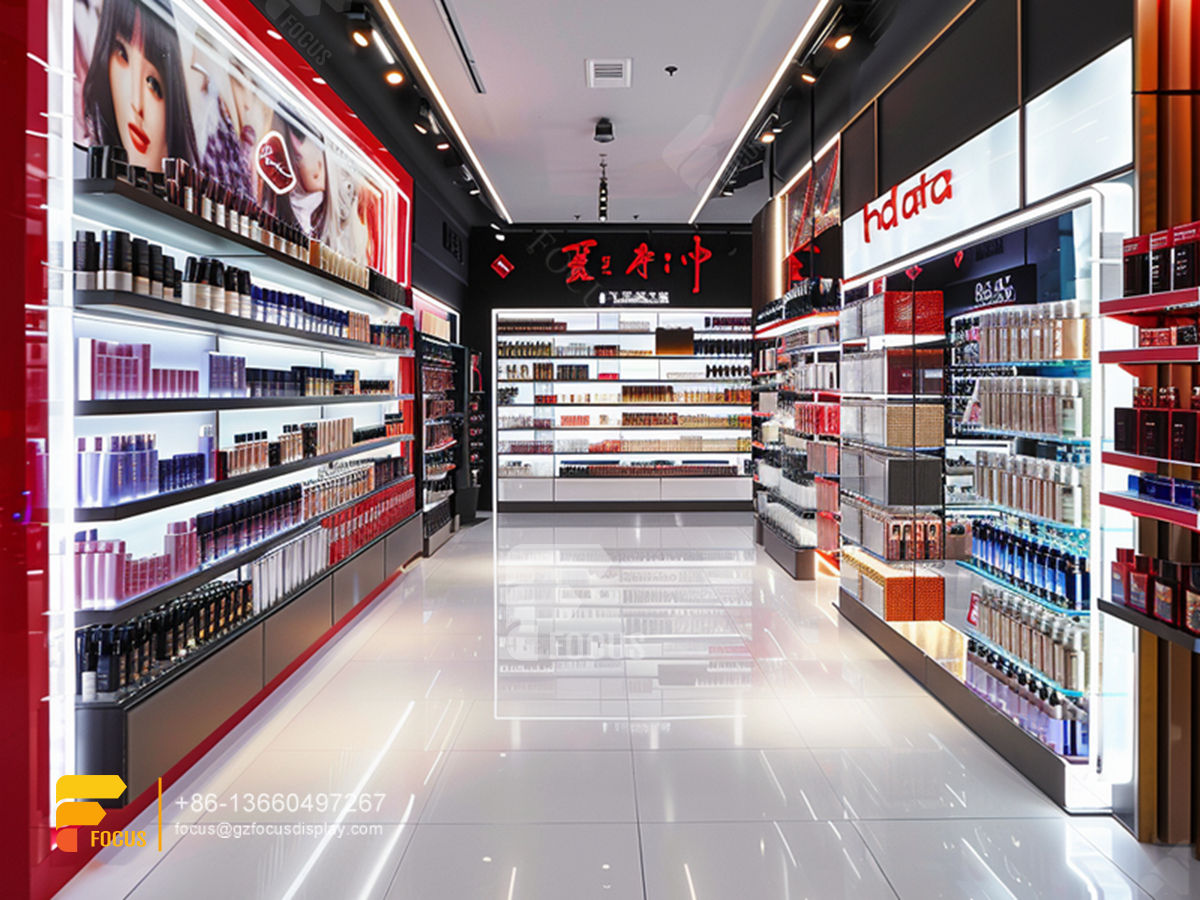 perfume store interior design cosmetics cabinet wooden hair rack