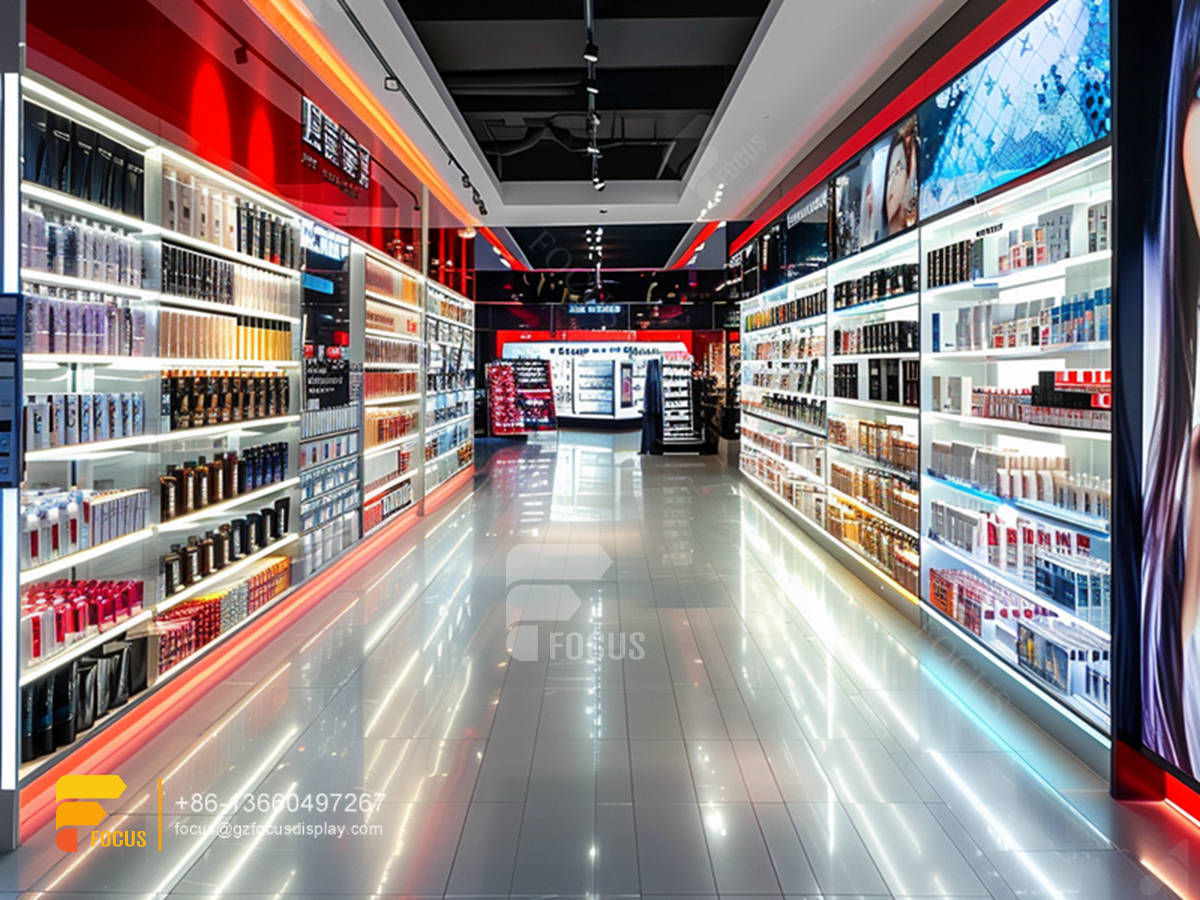 perfume store interior design cosmetics cabinet wooden hair rack