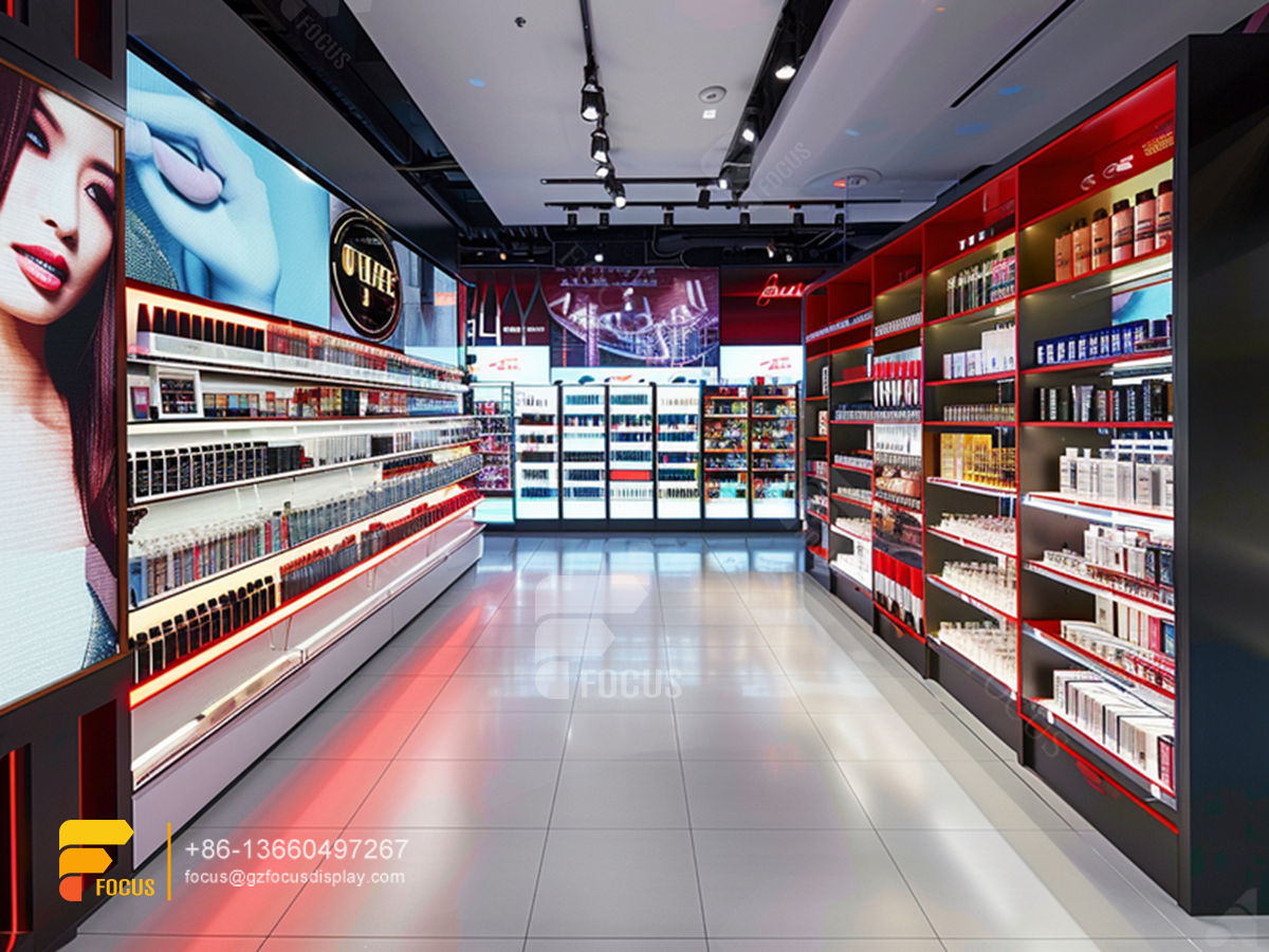 perfume store interior design cosmetics cabinet wooden hair rack