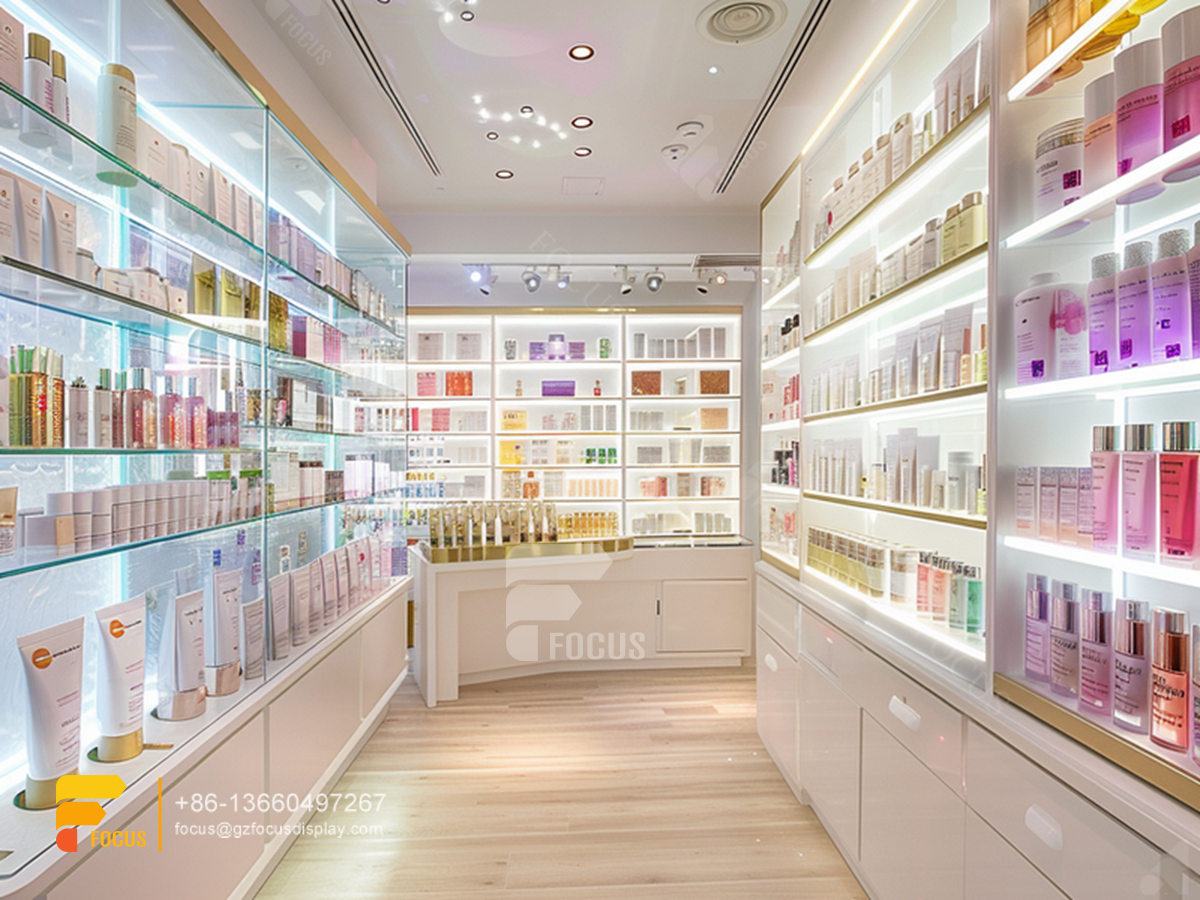 perfume wall display cosmetic stand design wig wall display